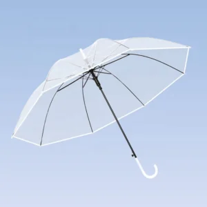 Semi Automatic Clear Straight Umbrella PVC Rainproof Custom Printing J Handle