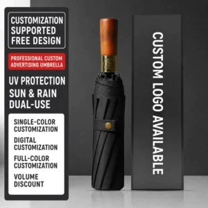 Semi-Automatic Large Business Folding Umbrella, Solid Wood Handle, Thickened Wind-Resistant Frame, UV Protection, 12K3+2