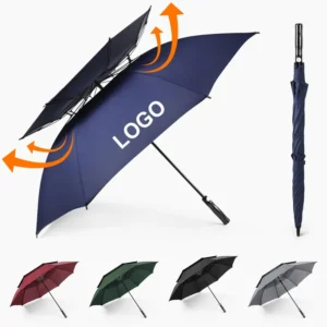 Semi-Automatic Luxury 30inch Golf Umbrella Strong Double Layer Vented Extra Large Very Windproof Golf Umbrella with Logo Print