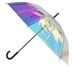 Semi-Automatic Modern Straight Umbrella Transparent Changing Color Iridescence Holographic POE Panel Plastic