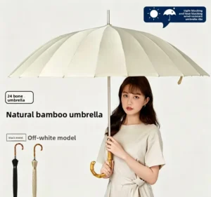 Semi-Automatic Open Bamboo Curved Handle 24-Rib Wind-Resistant Aluminum 112cm Large Canopy Umbrella