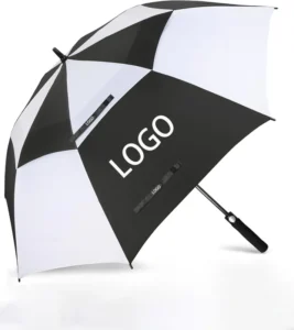Semi-Automatic Open-Close Custom Logo Printed Double-Canopy 210T Pongee Waterproof Travel Golf Sun Umbrella
