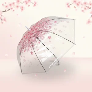 Semi-Automatic Pink Cherry Blossom Transparent POE 8-Rib Straight Umbrella