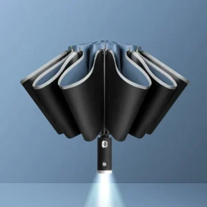 Semi-Automatic Reverse LED Umbrella with Reflective Strip 3-folding Business Reverse Umbrella With Light