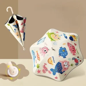 Semi-Automatic Six-Bone Children’s Roller Fiberglass Impact Umbrella with Rounded Straight Pattern for Travel