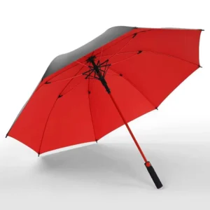 Semi-Automatic Straight Windproof Red Frame Golf Umbrella Double Canopy Air Vented 190T Pongee Custom Logo