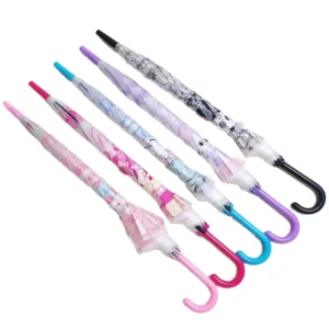 Semi-Automatic Transparent Umbrella, Straight Handle, Long Shaft, Children’s Cartoon Design