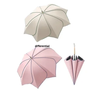 Semi-Automatic UV Sunshade Color-Blocked Petal Umbrella for Women and Students, Travel Rain Protection