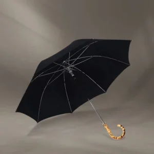 Semi-Open Bamboo Curved Handle 300D High-Density Waterproof Pongee Fabric Large Canopy 25-Inch Straight Umbrella Custom Logo