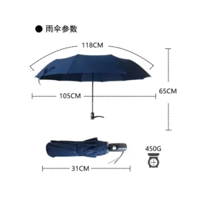 Semi-automatic Three-fold Business Umbrella with Straight Design and Plastic Material