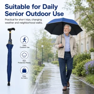 Senior Walking Stick Umbrella 2-in-1 with Rubber Tip and Reflective Edge