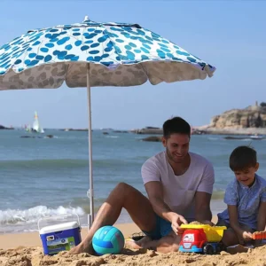 Silver-Coated UV Protection Striped Folding Travel Beach Umbrella