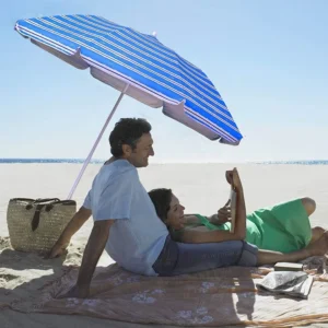 Silver-Coated UV Protection Striped Folding Travel Beach Umbrella