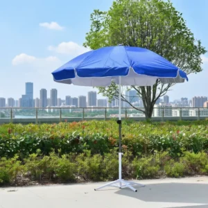 Silver-Coated Wind-Resistant 1.3m Plain Sun Parasol Adjustable Pole Patio Beach Outdoor Umbrella