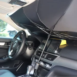 Silver Iron Tube Car Sunshade Windshield Umbrella, Manual Control, 140 cm Open