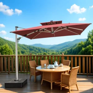 Silver Outdoor Waterproof Cantilever Umbrella with Dual-Tone LED Lighting for Outdoor Cafes and Commercial Plazas