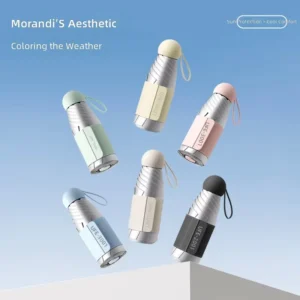 Silver UV Protective Manual Mini Compact 6 Rib Folding Umbrella with Modern Minimalist Design for Sun and Rain UPF 200+