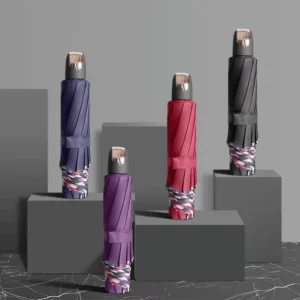 Simple 3-Fold Compact Reversible Inverted Umbrella with Logo for Rain