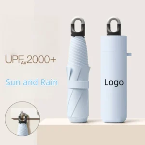 Skinny Pencil Umbrella with Carabiner Handle UPF 50+ Anti-UV Ultra Light 6 Fold Slim Rain Umbrella for Backpack