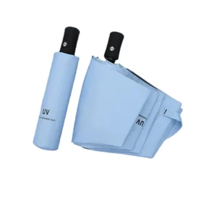 Sky Blue 3 Capsule Automatic Mini Pocket Sun Umbrella UV Protection Folding with 8 Ribs Classic Logo Design