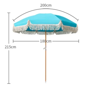 Sky Blue Outdoor Beach Umbrella Tassel Polyester Fabric 3000mm Waterproof Sunshade for Patio Garden Poolside Resort Decoration