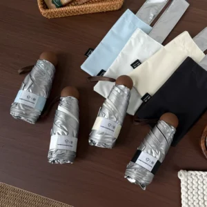Small Coffee Bean Pattern 5-Fold Ultra-Light Portable Umbrella with 6K Steel Frame, Silver