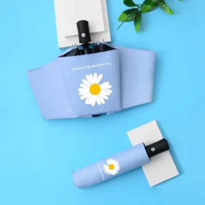 Small Daisy Pattern Fully Automatic 3-Fold Plastic Sun Umbrella