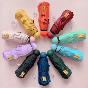 Small Five-Fold Capsule Umbrella with Case, Metal Frame, Windproof and Sunscreen