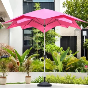 Small Flower Design Two-Tier Pink Center Pole Patio Umbrella