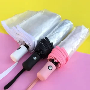 Small Three-Fold Pure White Transparent Umbrella