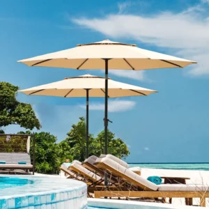Solar Iron 2.7m Large Cantilever Patio Garden Umbrella With LED Lights and Sunshade