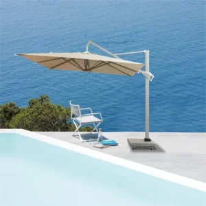 Solar LED Beach Patio Umbrella with Water Tank or Marble Base for Hotel and Poolside Use