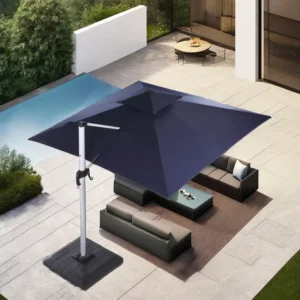 Solar LED Cantilever Patio Umbrella 360 Rotation Square Offset Sun Parasol for Hotel Courtyard