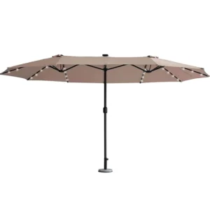 Solar LED Double sided head umbrella durable steel straight pole patio garden parasol umbrella