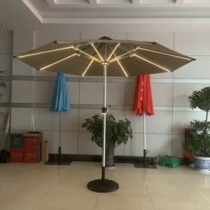 Solar LED Light Foldable Waterproof Outdoor Patio Umbrella with 150cm Radii for Hotels Restaurants & Parks