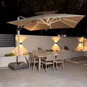 Solar LED Offset Patio Umbrella Adjustable Tilt Rustproof Aluminum Pole Cantilever Parasol for Cafe Sun Shade