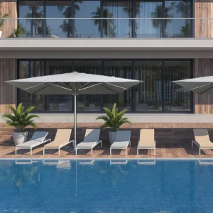 Solar LED Waterproof Foldable Patio Umbrella 4×4/5x5m Day-Night Aluminum Frame PA Fabric Crank Cast