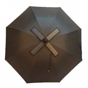 Solar Panel Battery Fan Straight Umbrella, Pongee, Customizable, Manual Open