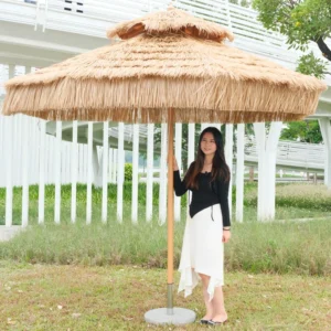 Solar Panel UV50+ Windproof Modern Beach Umbrella with Tassels