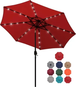 Solar Patio Umbrella with 32 LED Lights – Outdoor Garden Umbrella, Illuminated Sun Shade for Evening Use