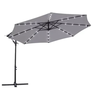 Solar-Powered 3M Outdoor Garden Patio Umbrella with LED Lights for Deck Backyard Pool
