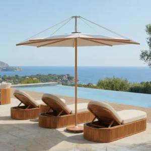 Solar Powered Electric Remote Control Patio Umbrella with LED Lights Luxury Aluminum Garden Central Pole Parasol
