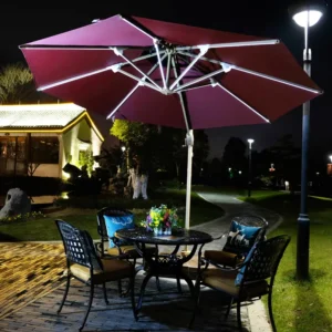 Solar Powered LED Cantilever Patio Umbrella Deluxe Offset Square 360 Rotation Market Garden Deck Aluminum Foldable Waterproof