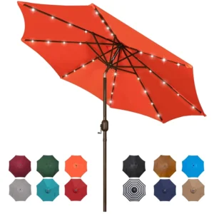 Solar-Powered LED Patio Umbrella with Aluminum Frame, 2.7 m, Tilt