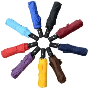 Solid Color Classic Travel Fully Automatic Three-Fold Umbrella 190T Pongee 24-Rib 98 cm Open Diameter