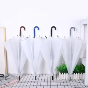 Solid-Color Frosted Curved-Handle Straight-Pole Transparent Advertising Umbrella with Printed Logo