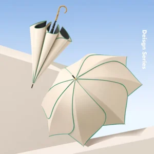 Solid Color Straight Edge Umbrella with Custom Logo, Long Bamboo Handle, Unisex
