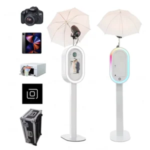 Solid Metal Photo Booth Shell DSLR iPad Photobooth Machine with Printer Stand and Flash Umbrella Oval DSLR iPad Photo Booth