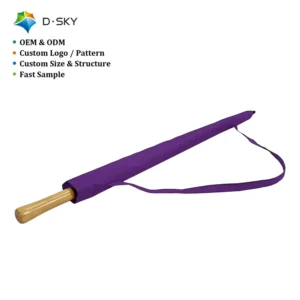 Solid Purple Wood-Handle Golf Umbrella Large Wind-Resistant Straight Parasol Custom Color Logo