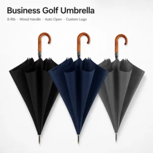 Solid Wood Curved Handle Golf Umbrella Men Business Automatic Straight Dual-Purpose Sun Rain Gift Umbrella